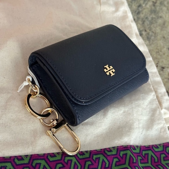 New Tory Burch Emerson flap card case wallet navy blue - Picture 2 of 6